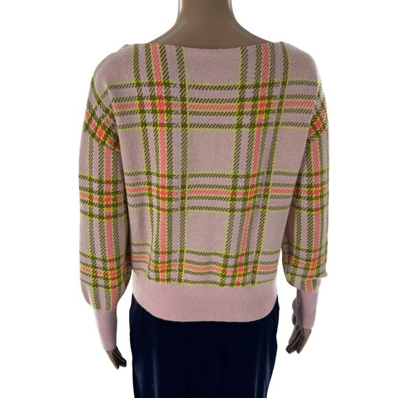 Anthropologie Maeve Pink Plaid Boat Neck Sweater - Picture 8 of 11